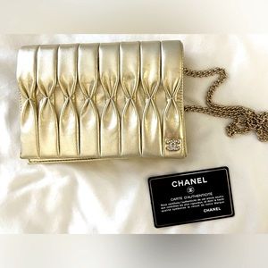 CHANEL Gold Leather Evening Bag/Clutch